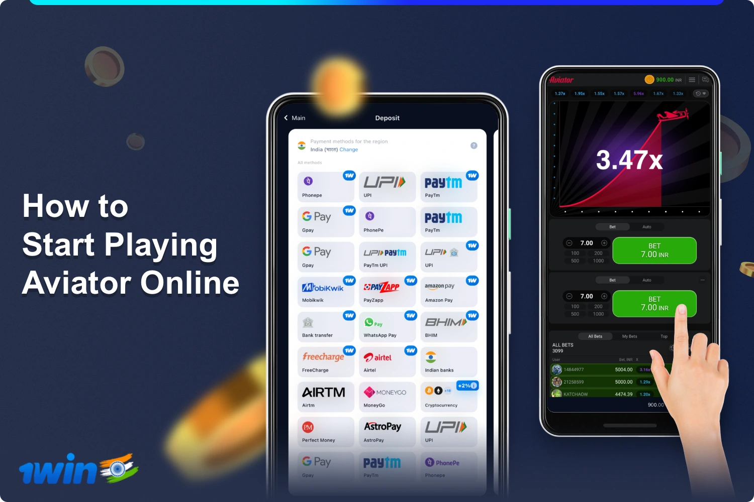 To start playing Aviator at 1win you need to create an account and top up your balance